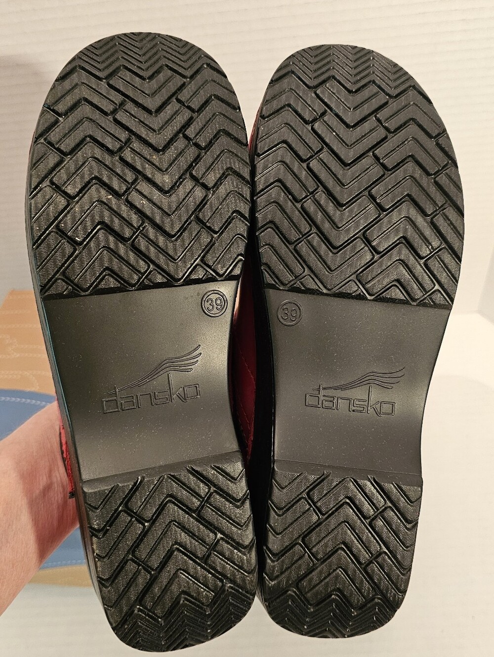 Dansko Red Leather Slip-On Clogs with Black Trim - Picture 11 of 15